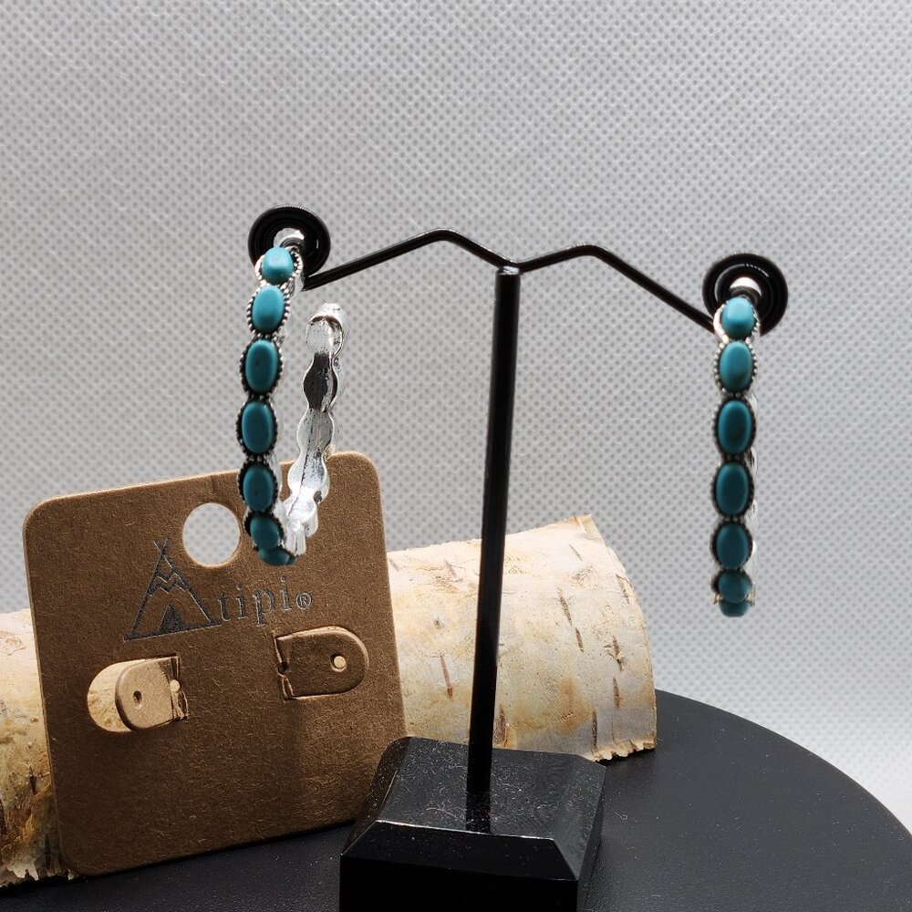 Atipi Turquoise and silver Western fashion earrings- Lead & Nickel Compliance - Picture 4 of 5